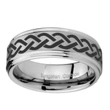 10mm-Laser-Celtic-Knot-Step-Edges-Brushed-Tungsten-Carbide-Men's-Wedding-Ring