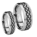 Laser Celtic Knot Step Edges Brushed Tungsten Bridal Set Rings