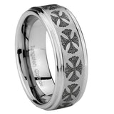 10mm-Medieval-Cross-Step-Edges-Brushed-Tungsten-Carbide-Men's-Wedding-Ring