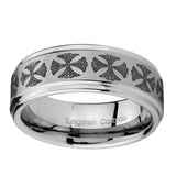 10mm-Medieval-Cross-Step-Edges-Brushed-Tungsten-Carbide-Men's-Wedding-Ring
