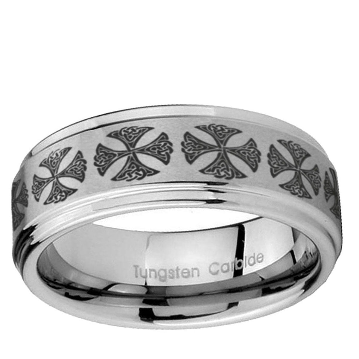 10mm Medieval Cross Step Edge Brushed Tungsten Ring