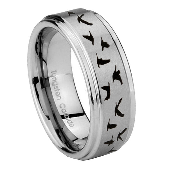 10mm-Flying-Geese-Hunting-Step-Edges-Brushed-Tungsten-Carbide-Men's-Wedding-Ring