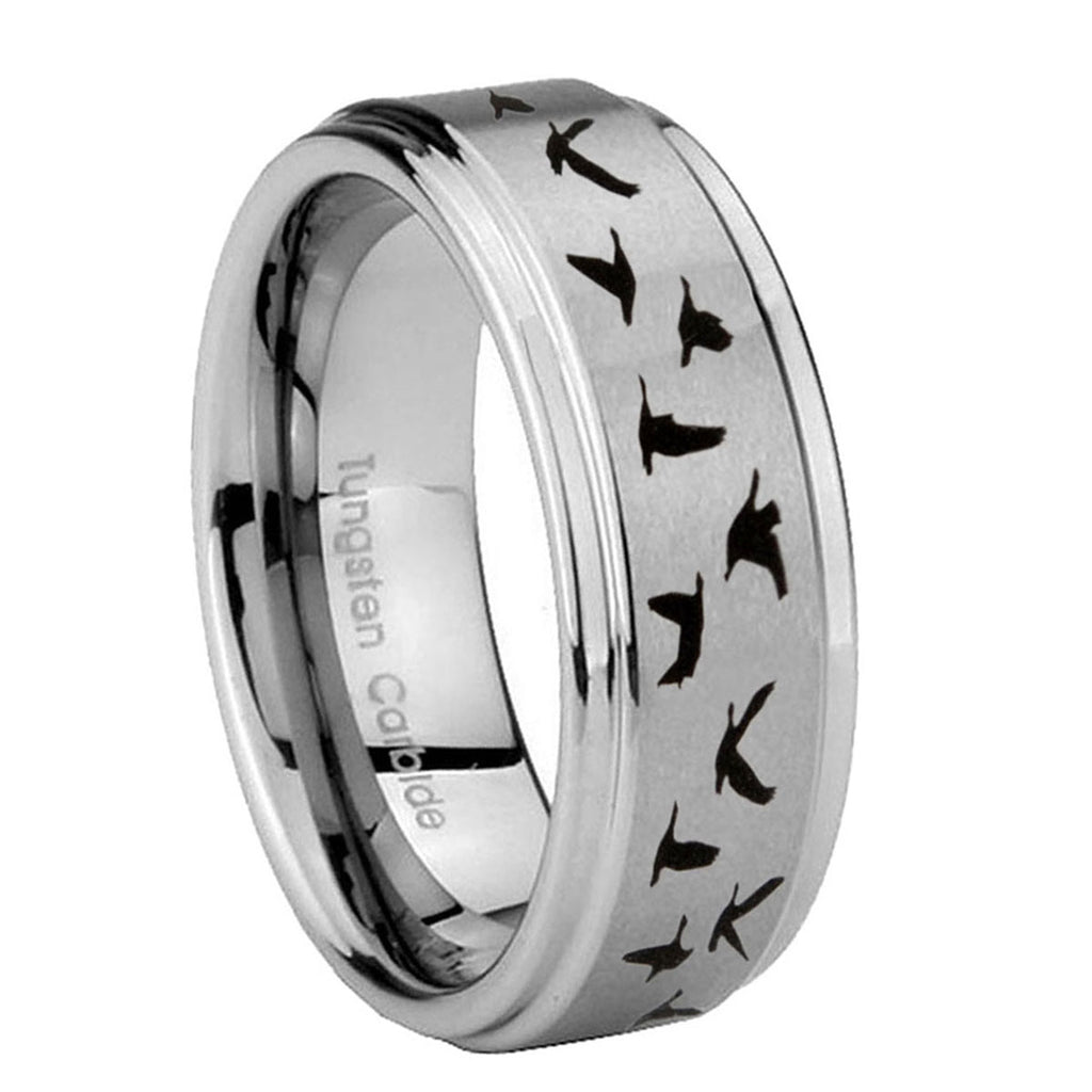 8mm Flying Geese Hunting Step Edge Silver Tungsten Band