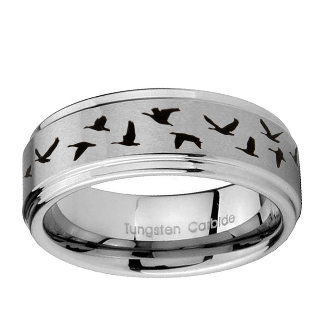 10mm Flying Geese Hunting Step Edge Brushed Tungsten Ring