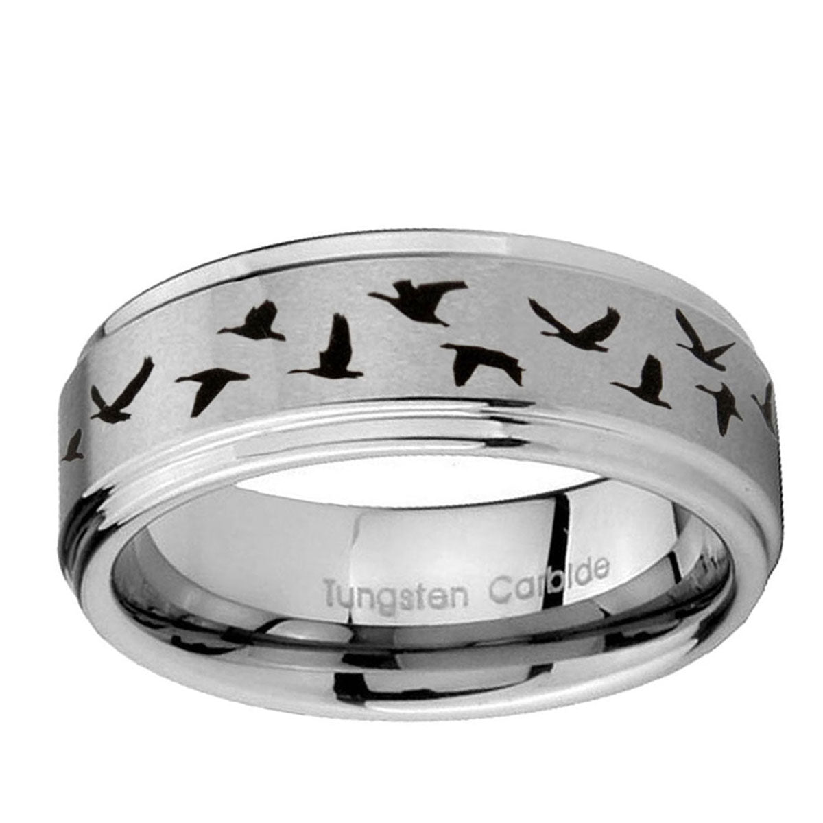 10mm Flying Geese Hunting Step Edge Brushed Tungsten Ring