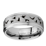 5, 8mm Flying Geese Hunting Step Edge Brushed Tungsten Ring