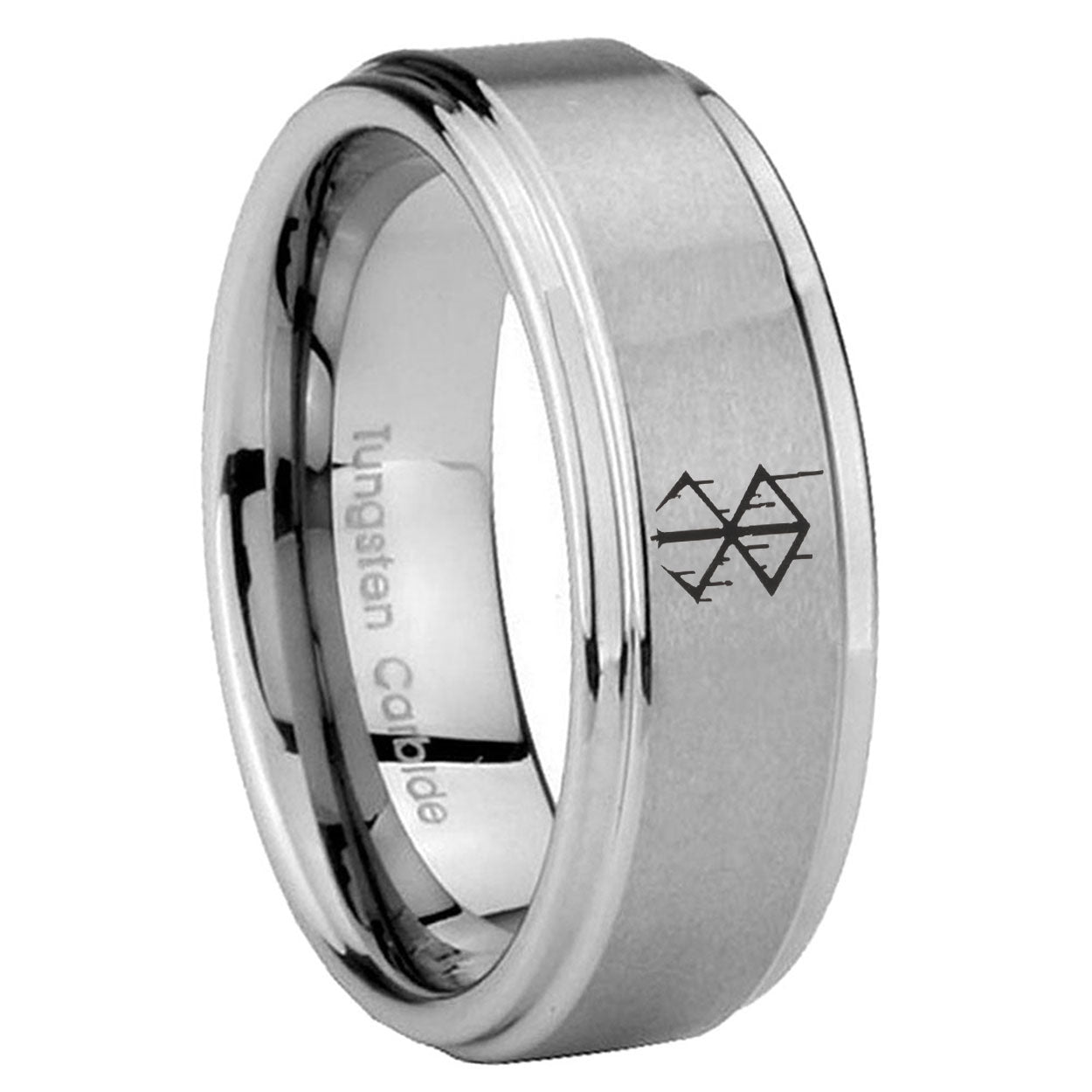 8mm Stigma Sangrando Berserk Inspired Step Edge Brushed Silver Tungsten Ring