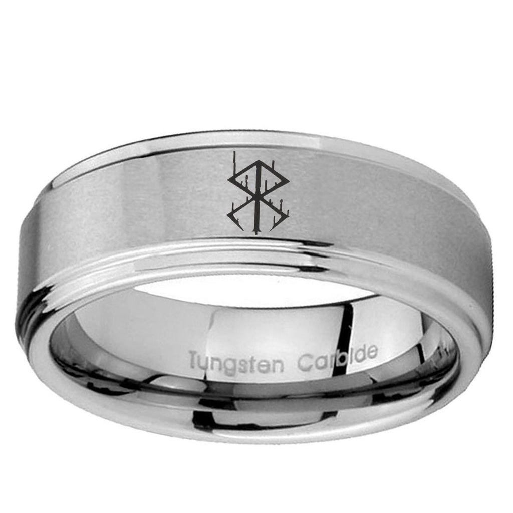 5mm Stigma Sangrando Berserk Inspired Step Edge Brushed Silver Tungsten Ring