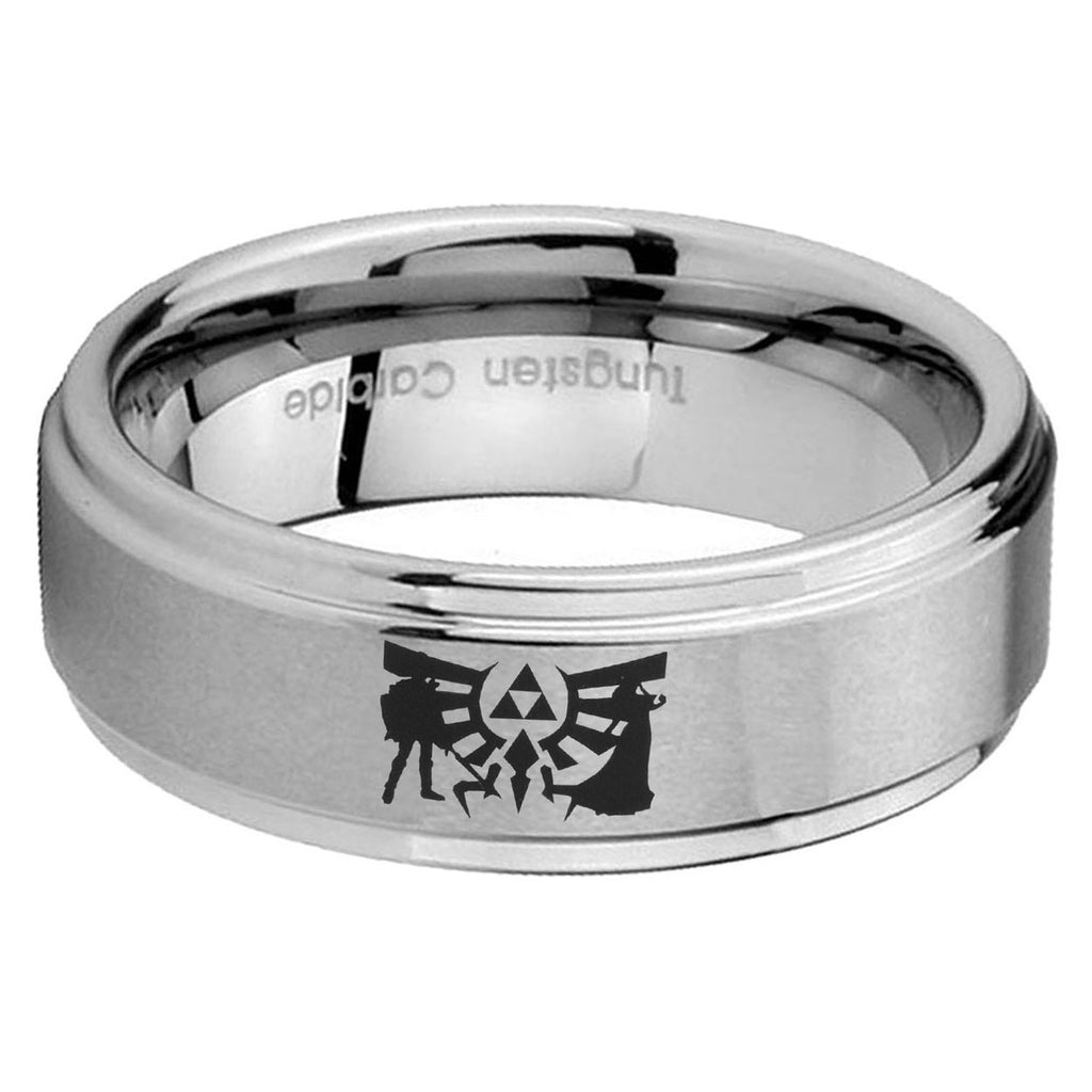 5mm Zelda Link Step Edge Brushed Silver Tungsten Ring