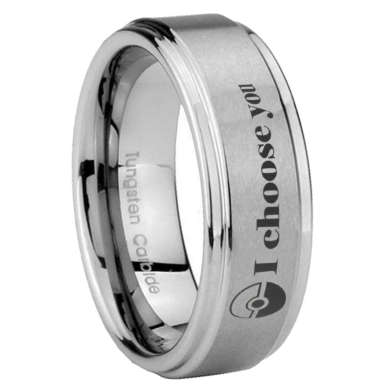8mm Pokeball Pokemon Step Edge Brushed Silver Tungsten Ring