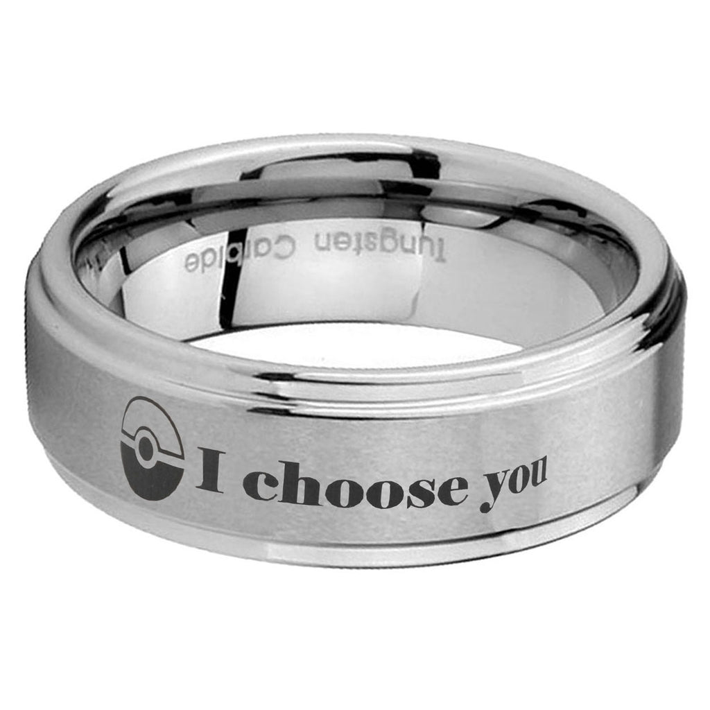 5mm Pokeball Pokemon Step Edge Brushed Silver Tungsten Ring
