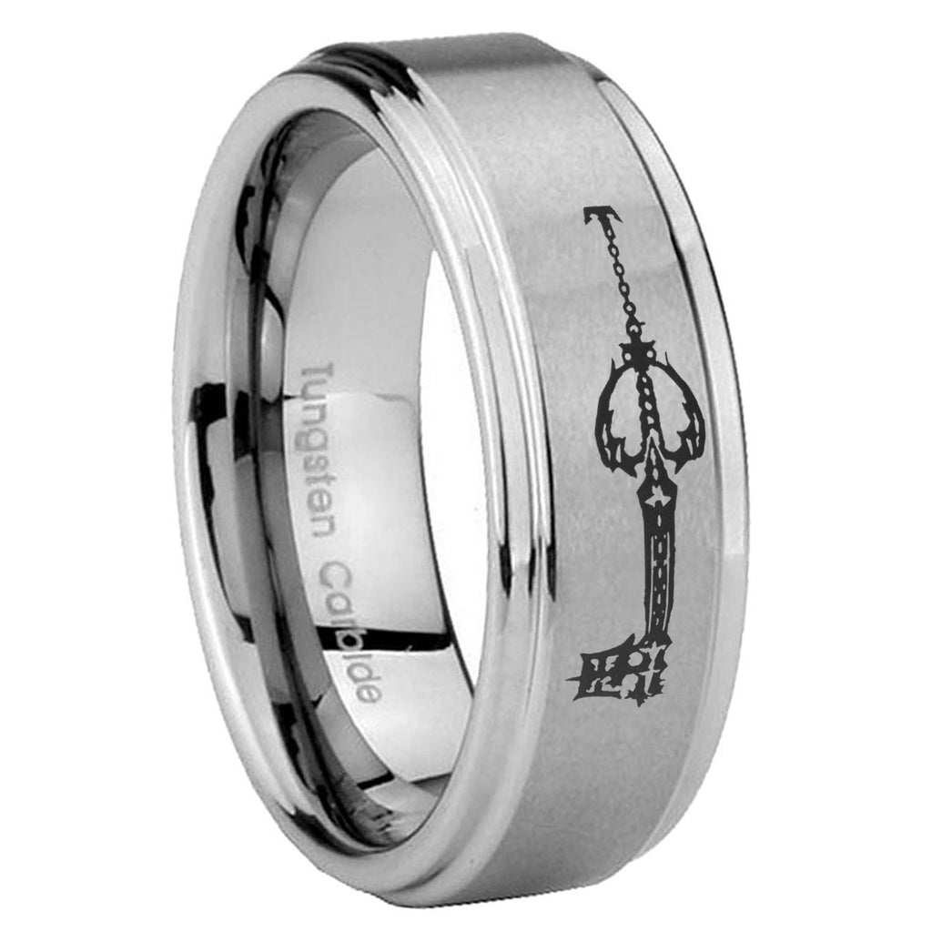 8mm kingdom heart keyblades Step Edge Brushed Silver Tungsten Ring