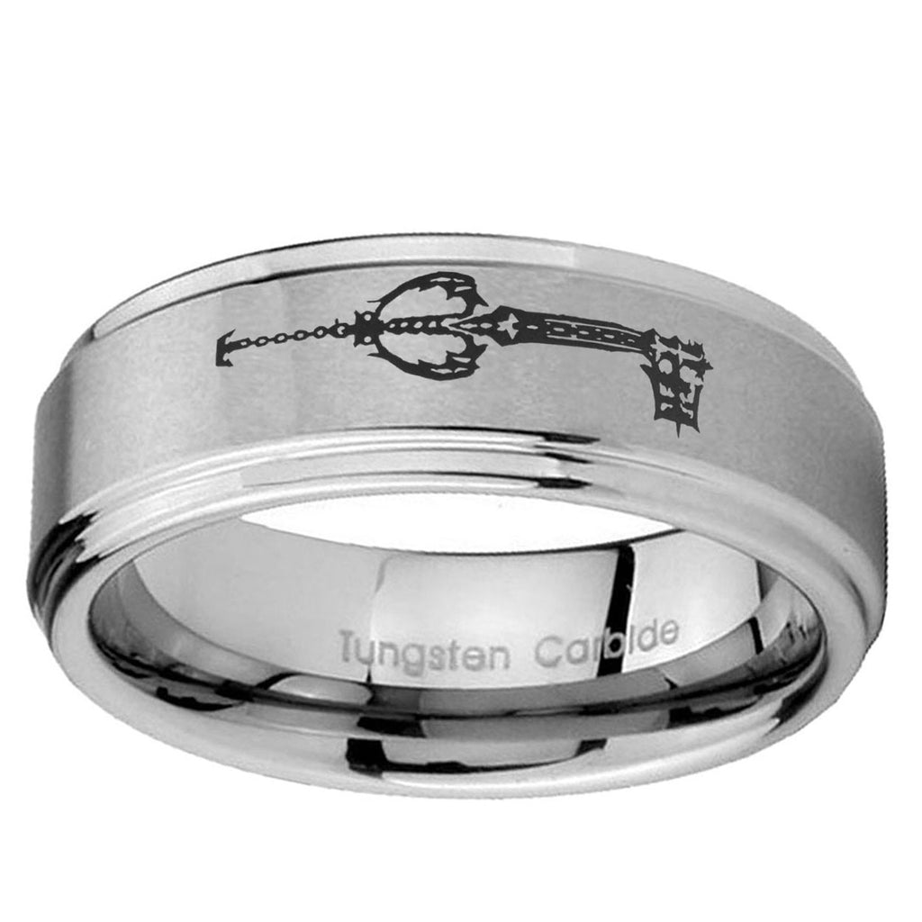5mm kingdom heart keyblades Step Edge Brushed Silver Tungsten Ring