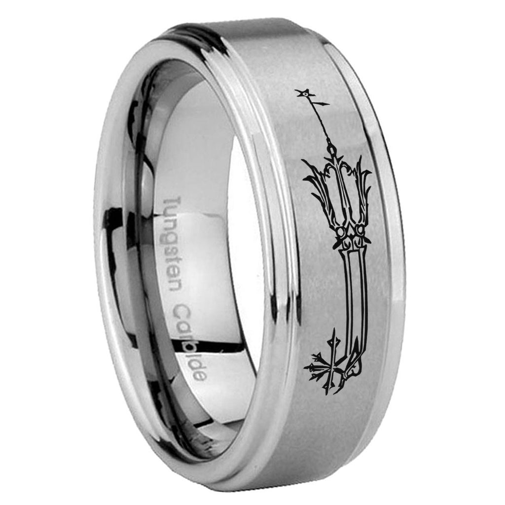 8mm Geekery Oathkeeper Kingdom Hearts Step Edge Brushed Silver Tungsten Ring