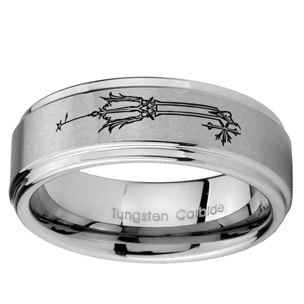 5mm Geekery Oathkeeper Kingdom Hearts Step Edge Brushed Silver Tungsten Ring