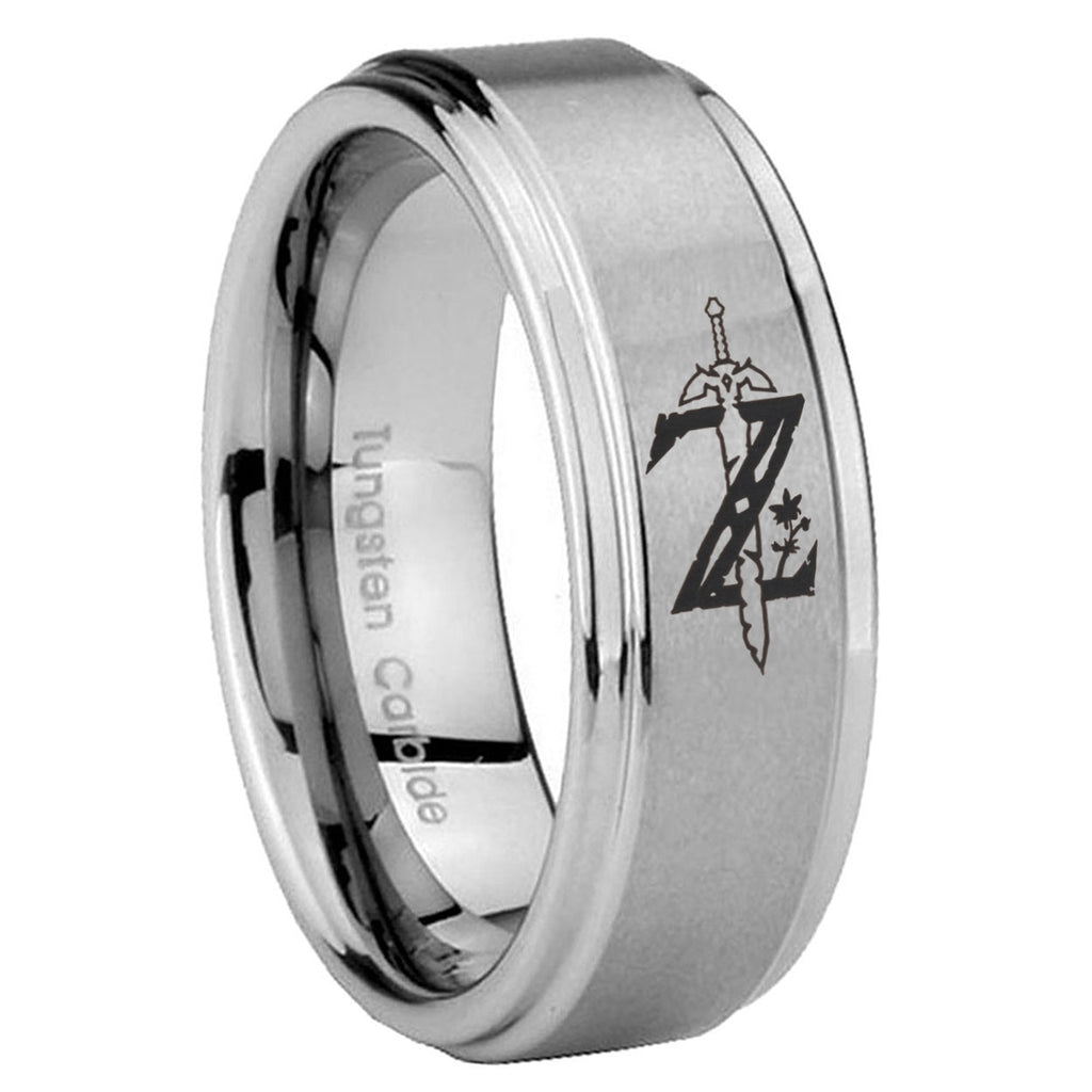 8mm Zelda Breath Of The Wild Step Edge Brushed Silver Tungsten Ring
