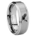 8mm Flying American Eagle Step Edge Brushed Silver Tungsten Ring