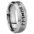 8mm Viking Step Edge Brushed Silver Tungsten Ring