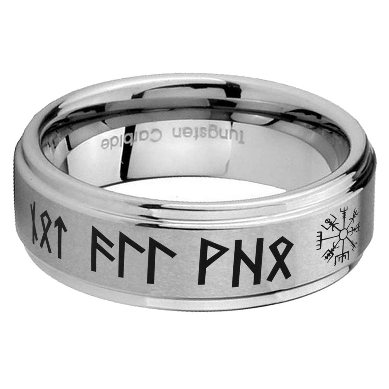 5mm Viking Step Edge Brushed Silver Tungsten Ring