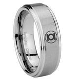 8mm Green Lantern Step Edge Brushed Silver Mens Wedding Rings Engraved