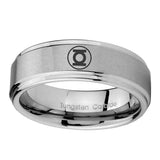 5, 8mm Green Lantern Step Edge Brushed Silver Mens Wedding Rings Engraved