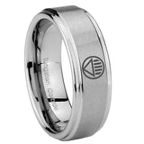 8mm Black Lantern Step Edge Brushed Silver Mens Thick Wedding Bands