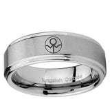 5, 8mm Gray Lantern Step Edge Brushed Silver Cool Wedding Rings Men