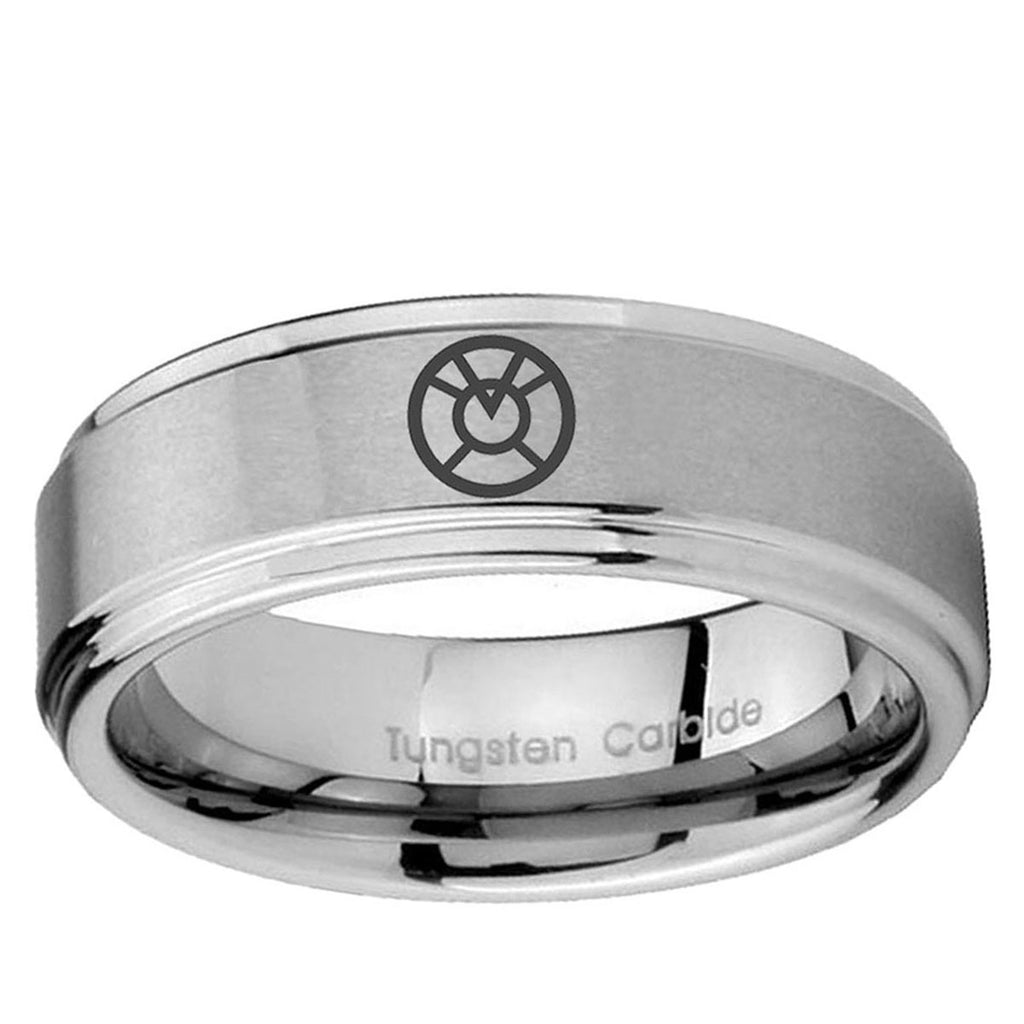 5mm Orange lantern Step Edge Brushed Silver Tungsten Ring