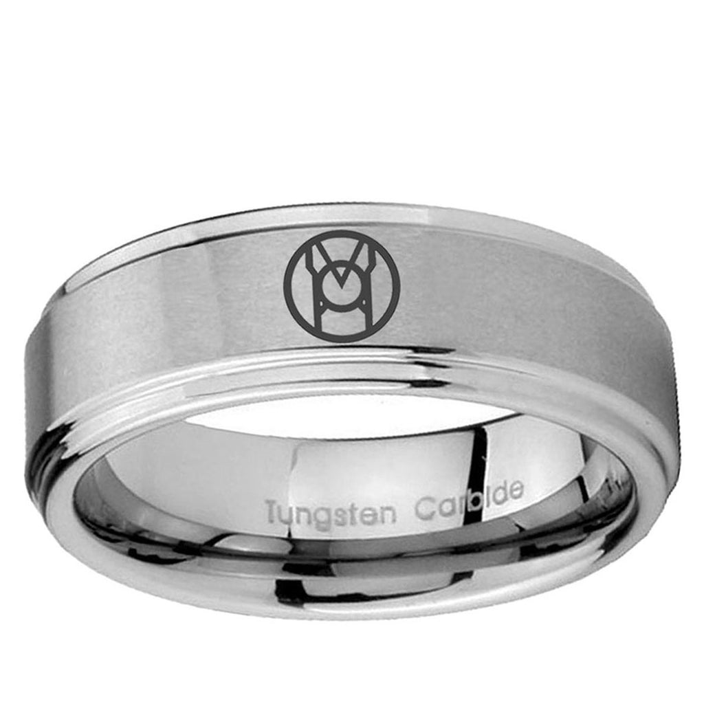 5mm Larfleeze Green Lantern Step Edge Brushed Silver Tungsten Ring