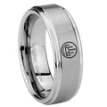 8mm Silver Lantern Step Edge Brushed Silver Tungsten Ring