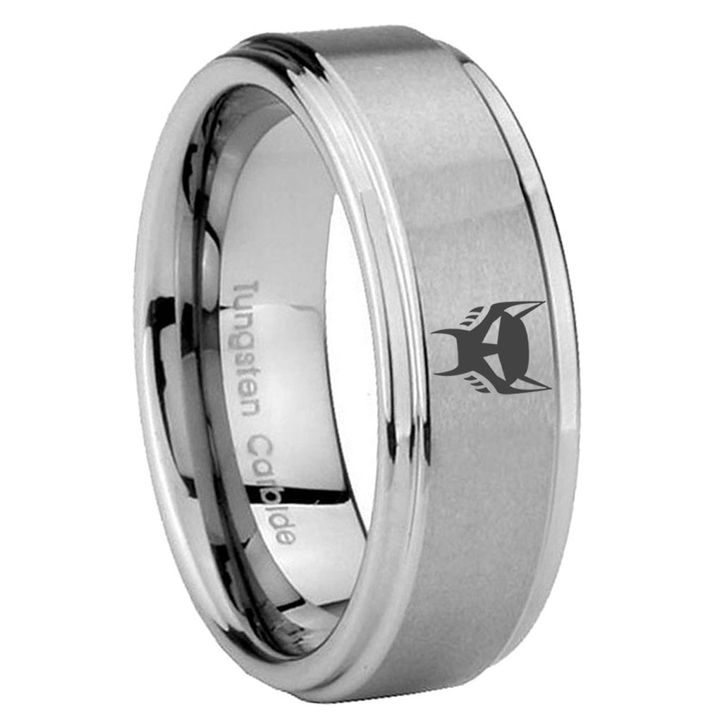 8mm Transformers Maximal Step Edge Brushed Silver Tungsten Ring