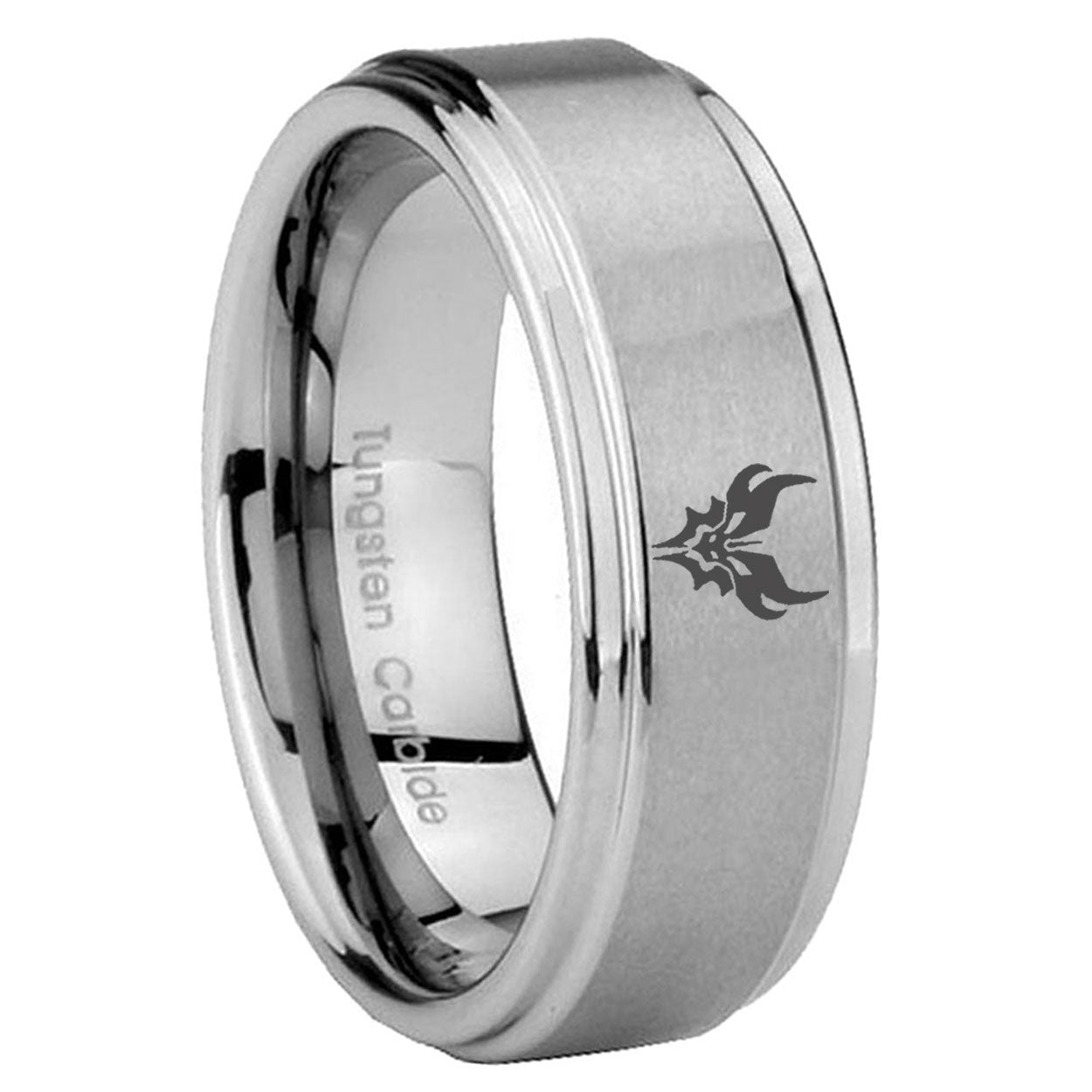 8mm Transformers Shatterback Step Edge Brushed Silver Tungsten Ring