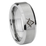 6, 8mm Freemason Masonic Beveled Edge Brushed Grey Tungsten Mens Ring