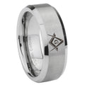 8MM Freemason Masonic Beveled Brushed Gray Tungsten Rings For Men