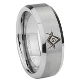 10mm Freemason Masonic Beveled Edges Matte Grey Tungsten Carbide Wedding Band Mens