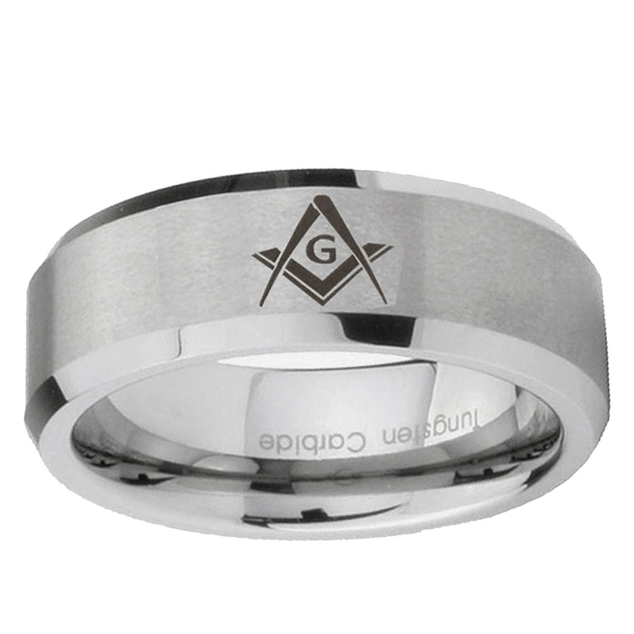 6MM Freemason Masonic Beveled Brushed Gray Tungsten Rings For Men