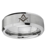 10mm Freemason Masonic Beveled Edge Matte Grey Tungsten Ring