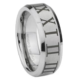 10mm-Roman-Numeral-Beveled-Edges-Matte-Grey-Tungsten-Wedding-Engagement-Ring