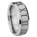 10mm Roman Numeral Beveled Edges Matte Grey Tungsten Wedding Engagement Ring