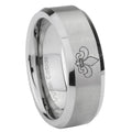 8MM Flaneur-De-Lis Beveled Brushed Gray Tungsten Mens Ring