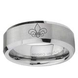 10mm Fleur-De-Lis Beveled Edge Matte Grey Tungsten Ring
