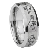 6, 8mm Irish Claddagh Beveled Edge Brushed Grey Tungsten Wedding Band Ring