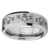 10mm-Irish-Claddagh-Beveled-Edges-Matte-Grey-Tungsten-Carbide-Mens-Ring