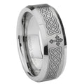10mm Celtic Cross Beveled Edges Matte Grey Tungsten Carbide Mens Anniversary Ring