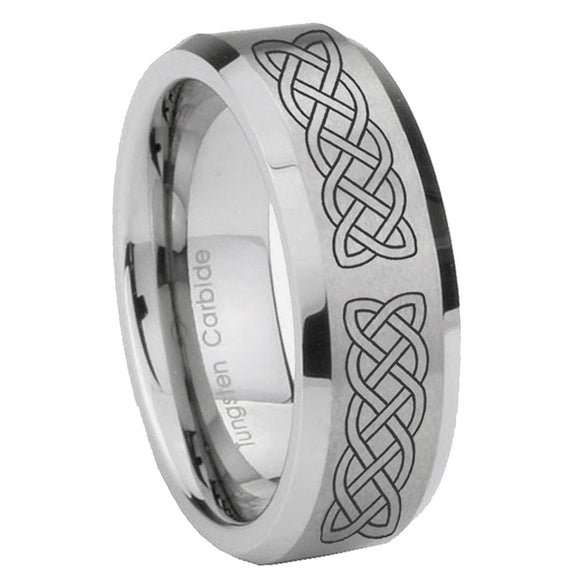 10mm-Celtic-Knot-Beveled-Edges-Matte-Grey-Tungsten-Carbide-Men's-Ring