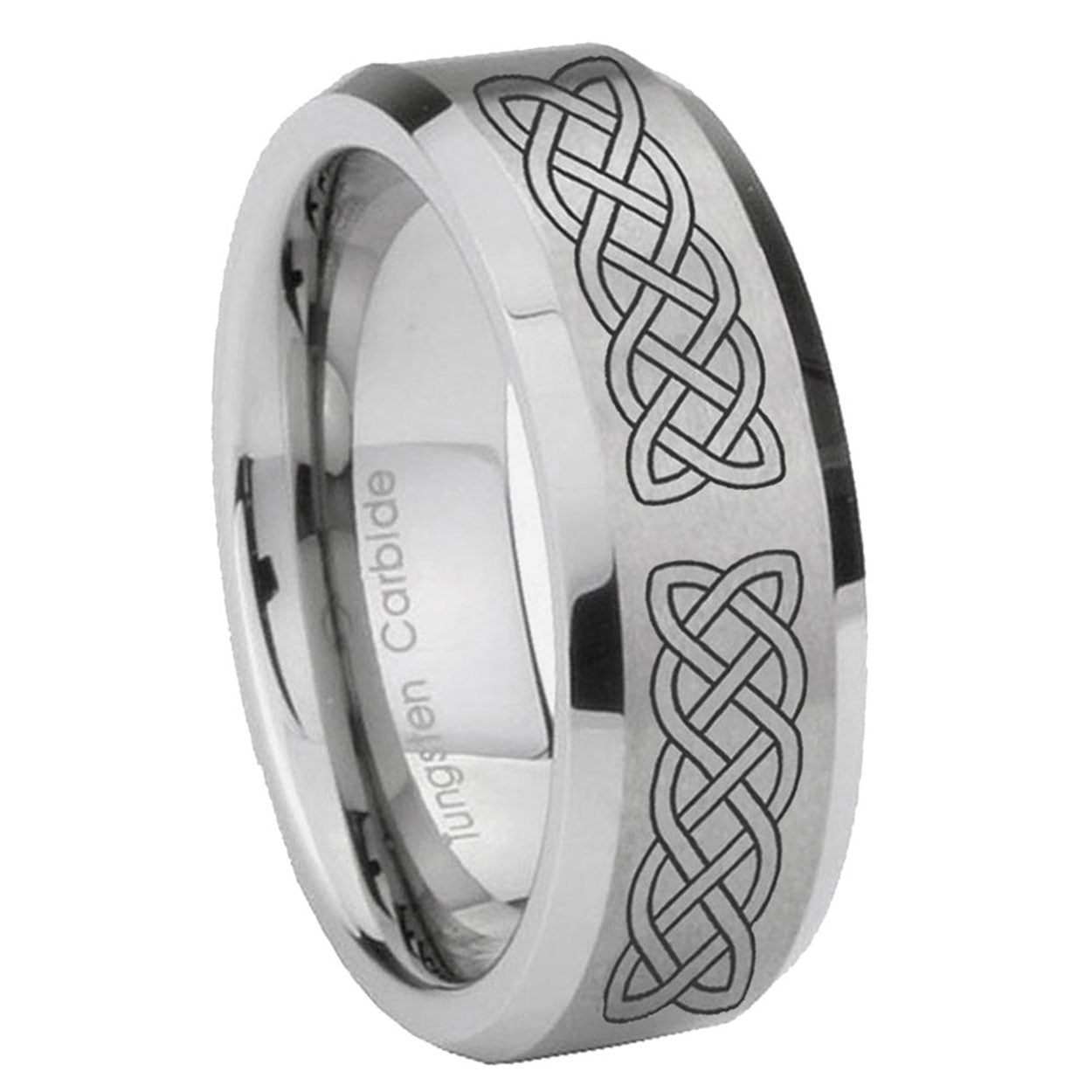 8MM Celtic knot Beveled Brushed Gray Tungsten Mens Wedding Rings