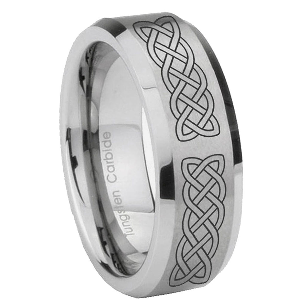 10mm Celtic Knot Beveled Edges Matte Grey Tungsten Carbide Men's Ring