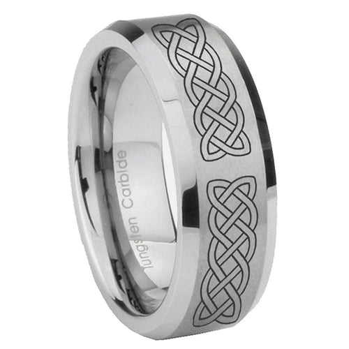 10mm Celtic Knot Beveled Edges Matte Grey Tungsten Carbide Men's Ring