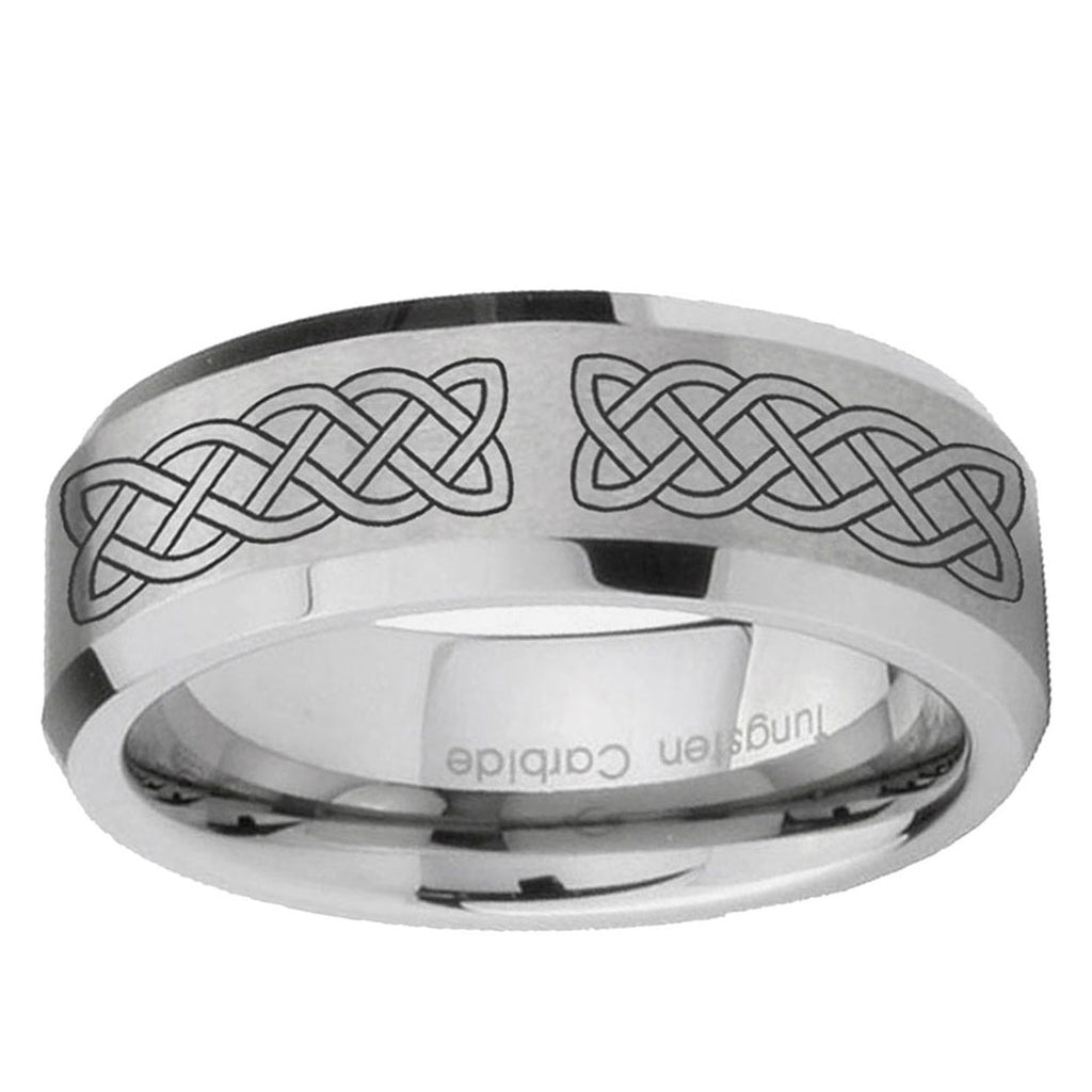 6MM Celtic knot Beveled Brushed Gray Tungsten Mens Wedding Rings