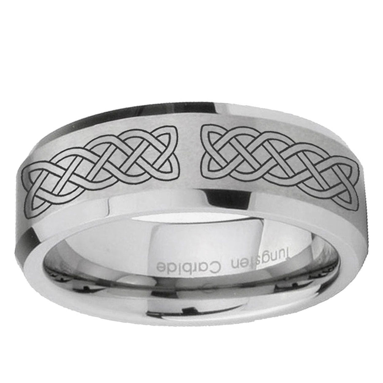 6MM Celtic knot Beveled Brushed Gray Tungsten Mens Wedding Rings
